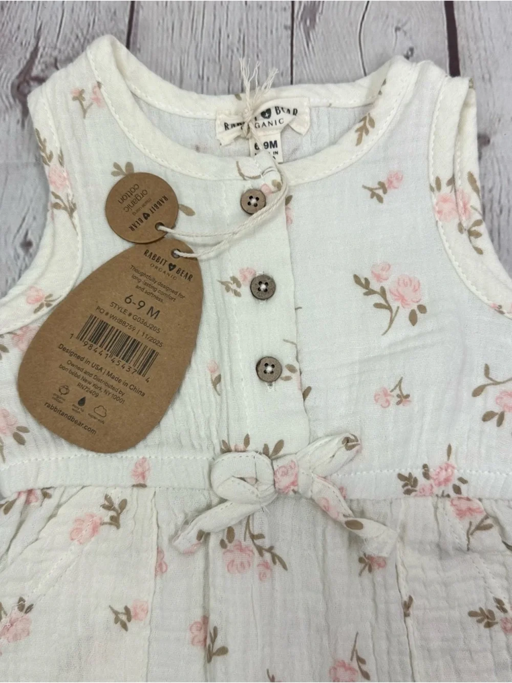 NWT rabbit + bear Floral One-Piece Bodysuit 6-9M organic cottage boho coquette